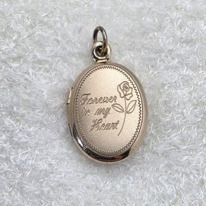 Vintage 14k Gold Filled Oval Rose Locket Forever in my Heart Pendant Romantic
